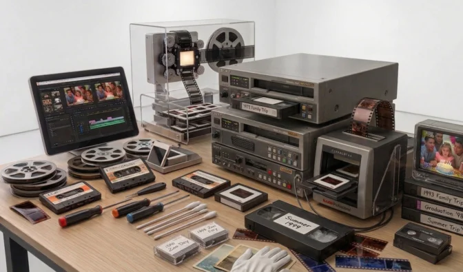 conversione vecchi supporti video, audio e scansione diapositive, negativi, foto cartacee
